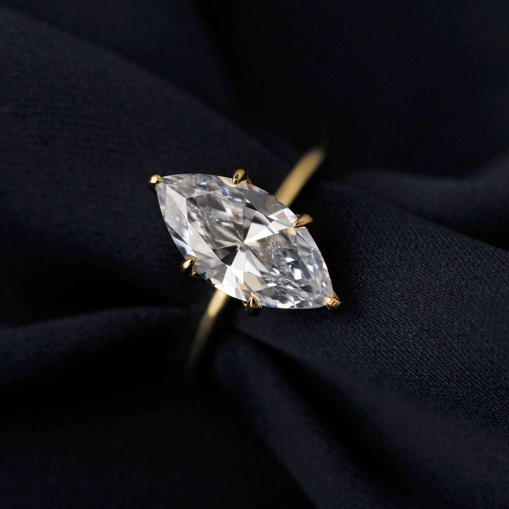 Potiy Vintage 9ct 5A Marquise Shape Cubic Zirconia Solitaire Engagement Ring For Women 925 Sterling Silver 14K Yellow Gold H260312