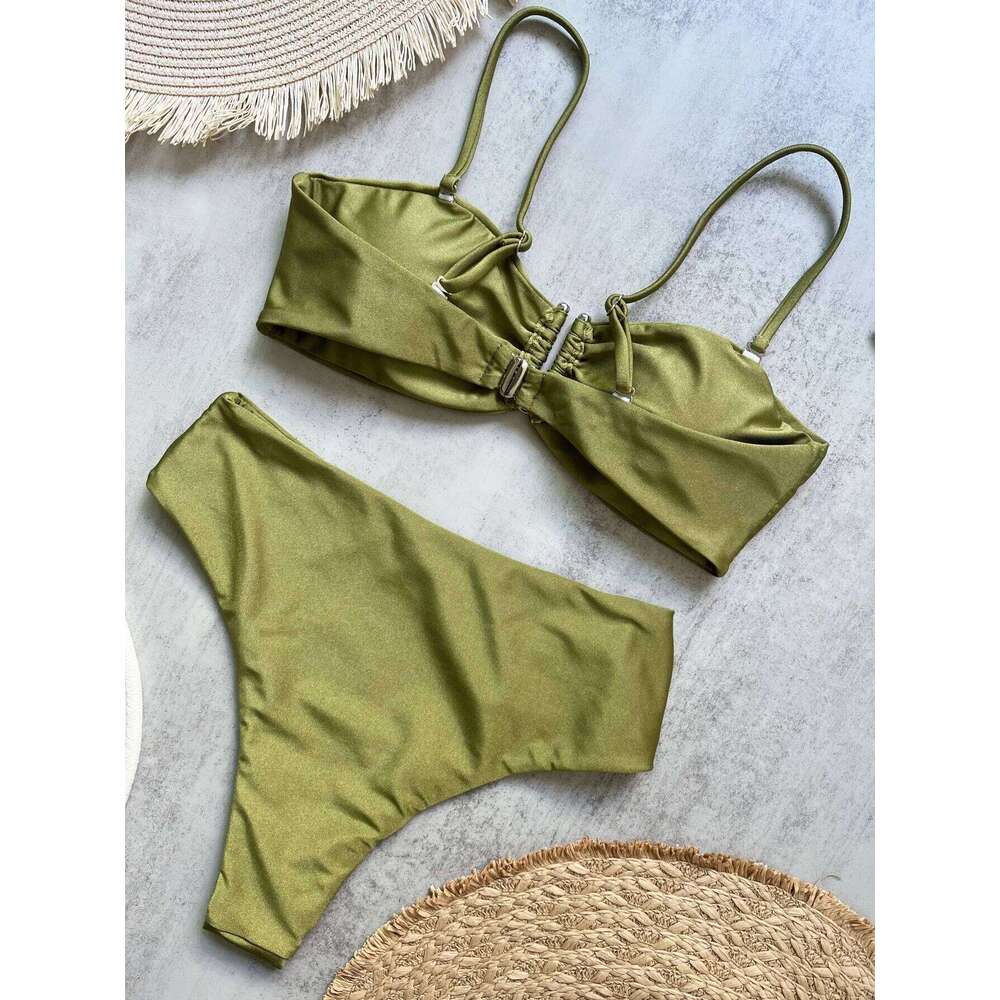 Bandeau Push Up Women Swimsuits Sexy Female Swimwear Brazilian Bikini Set Thong Biquini Swim Suits Solid Beachwear 26H0313