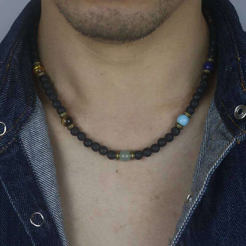 6mm Collar Hombre Natural Lava Stone Man's Necklaces Collier Homme Surfer For Men Male Beaded Necklace Collana Uomo H260312