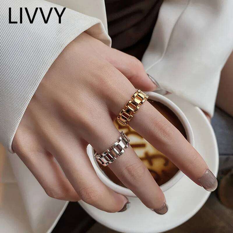 LIVVY Silver Color Chain Rings for Women Men Fashion Creative Retro Simple Personality Party Jewelry Gift H260312