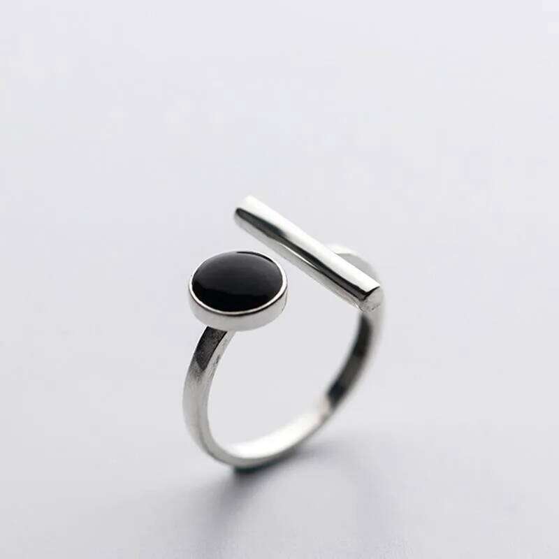 Fashion 925 Sterling Silver Black Round Open Rings For Women Luxury Designer Jewelry Gift Female H260312