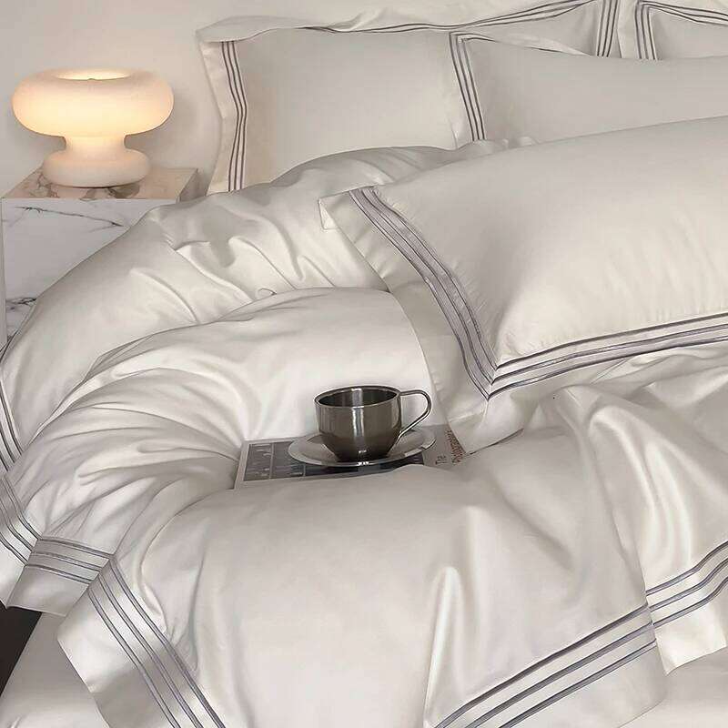 1000TC Egyptian Cotton Solid Color Hotel Style Embroidery Bedding Duvet cover Set Flat/Fitted Bed Sheet Pillowcases H260312 - view 5