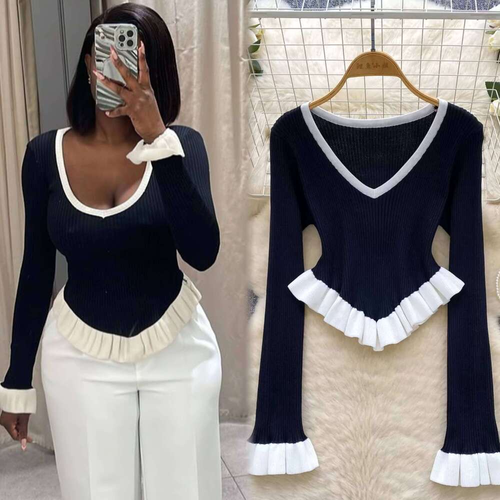 YuooMuoo Chic Knitted Tops 2025 Autumn Winter Y2K Long Sleeve Ruffled Sweaters Korean Fashion Streetwear Lady Shirts Z260314