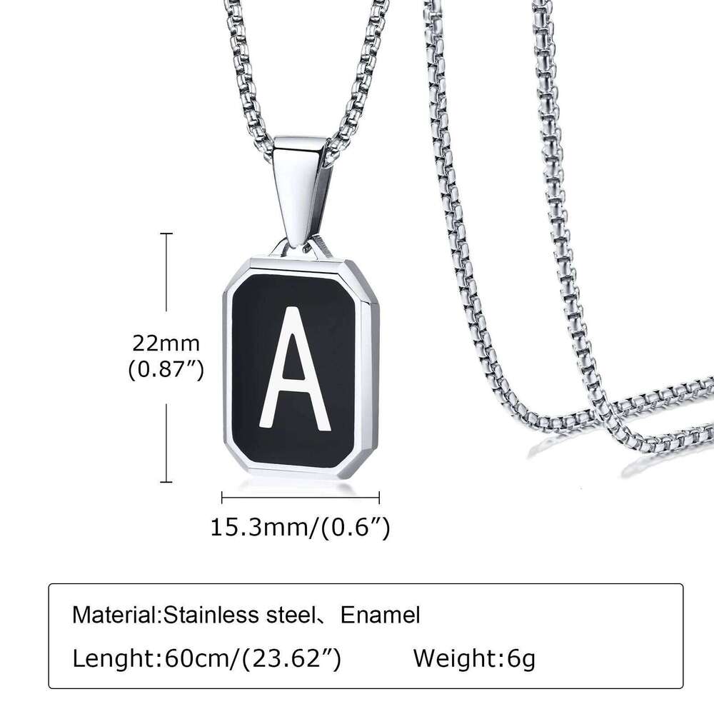 Stylish Initials Square Necklaces for Men Boys,A-Z 26 Letters Stainless Steel Pendant Collar Gifts,50/55/60/70cm H260312