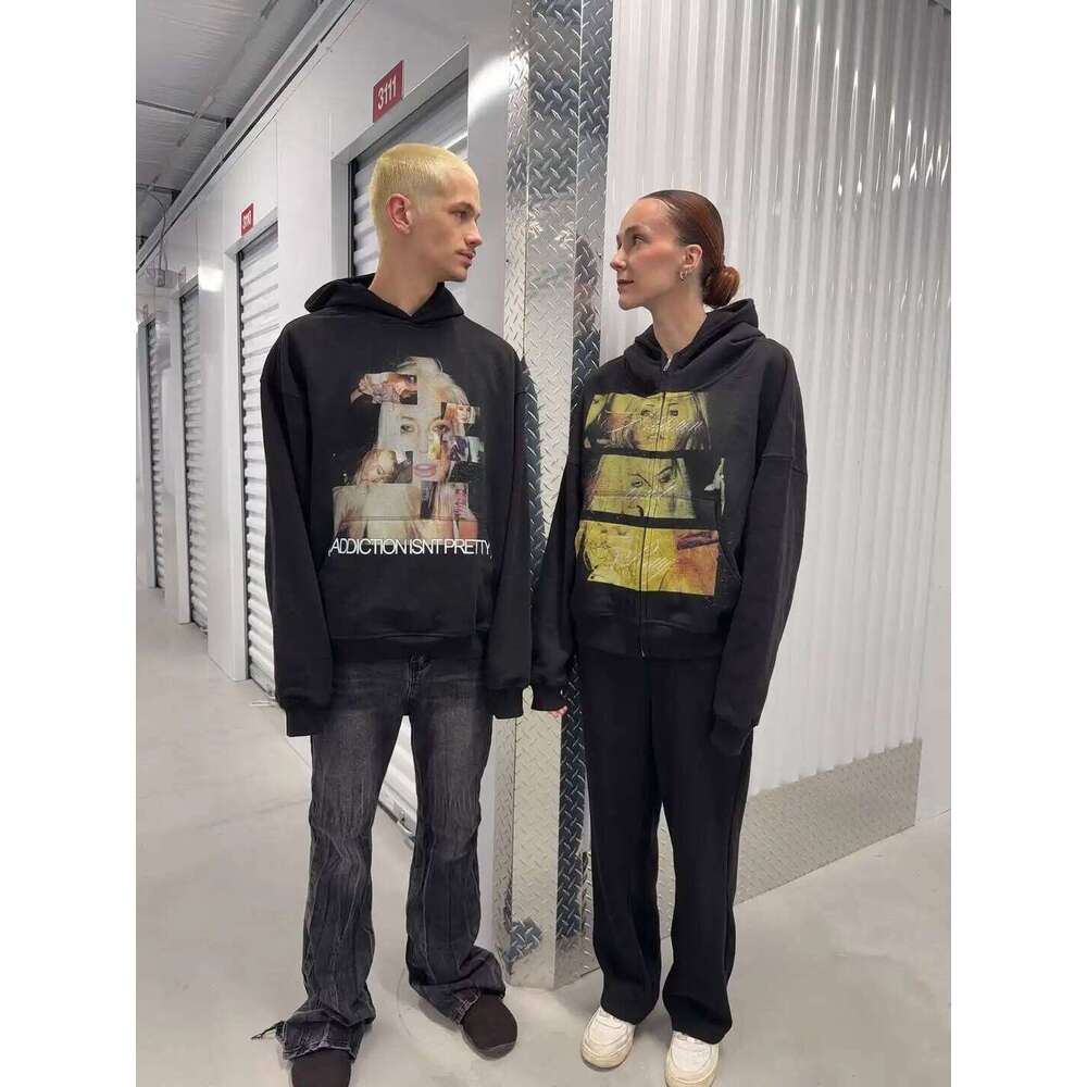 Youth Male Clothes Urban Outerwear Loose Fit Printed Design Trendy Men Cool Zip Up Hoodies Black Casual Streetwear Swag Pullover Z260314