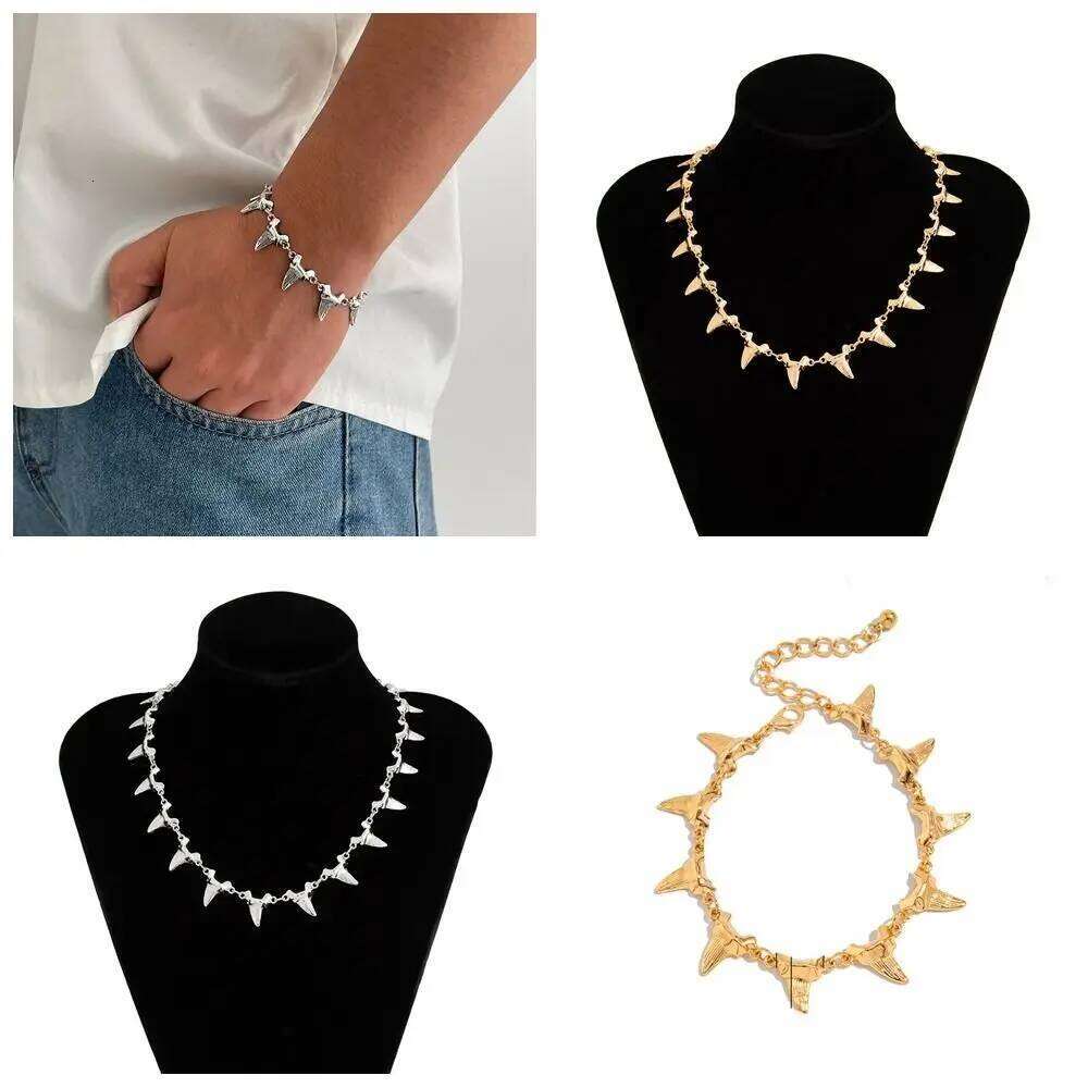 Irregular Rivet Spike Necklace Metal Streetwear Men Clavicle Chain Geometric Gold/silver Shark Teeth Pendant Man H260312