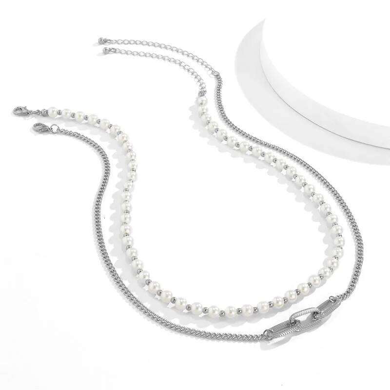 Double Layer Choker for Man y2k Pearl Beads Chain Necklace Statement Chains Men Neck Jewelry Accessories H260312