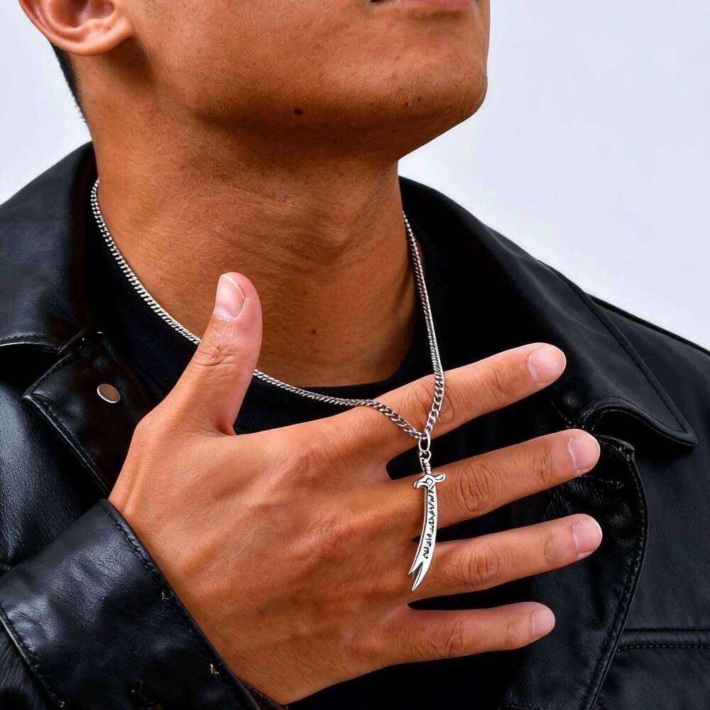 Islamic Zoleferka Sword Pendant Necklace for Men Women, Religious Amulet Stainless Steel Jewelry Gifts H260312