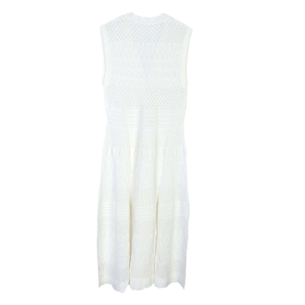 French style women's 2026 spring/summer classic hollow out sleeveless V-neck knitted dress S brand thin vest dress