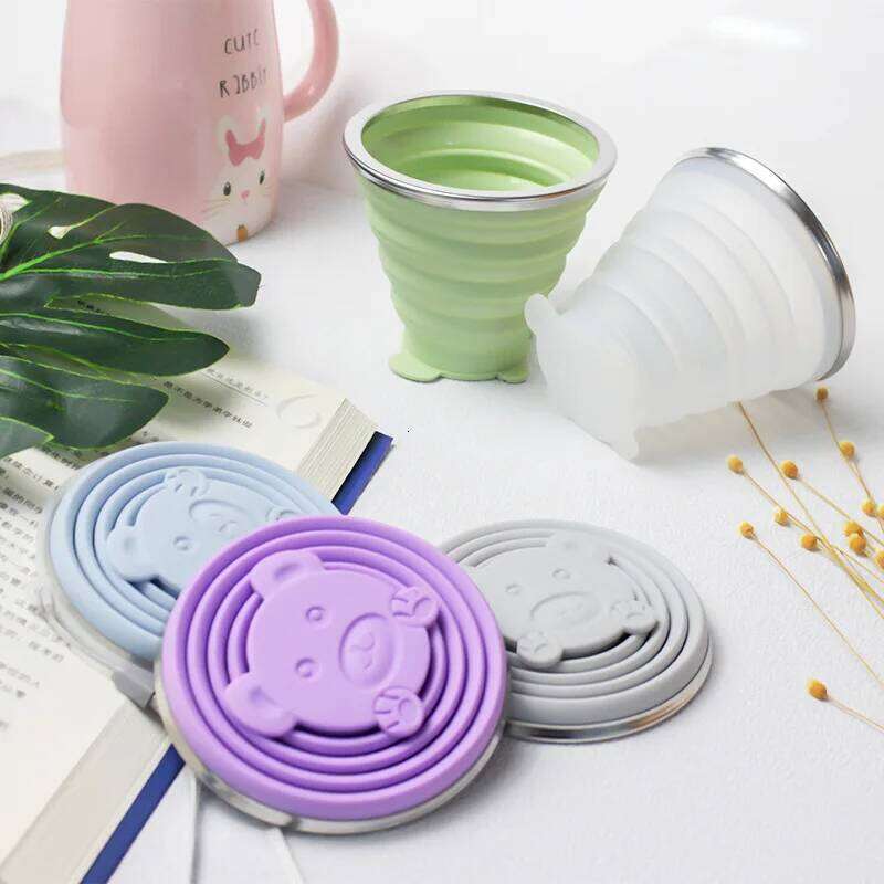 180ML Portable Silicone Folding Water Cup Outdoor Heat Resistant Foldable Mug With Lid Collapsible Travel Drinking Cups Z260313