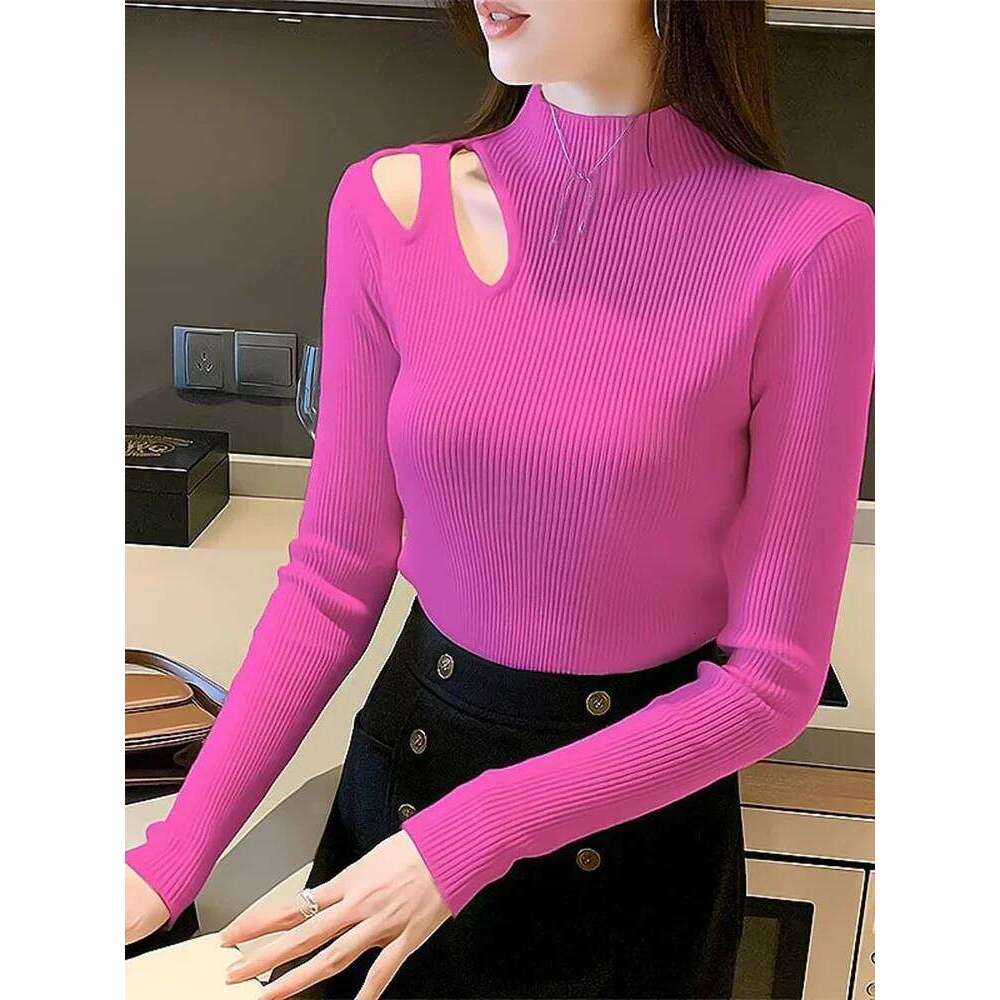 Women's Autumn Winter Jumper Knitted Sexy Hollow-out Turtleneck Women Sweaters Soft Warm Knitwears Female Pullovers Sweater Top Z260314