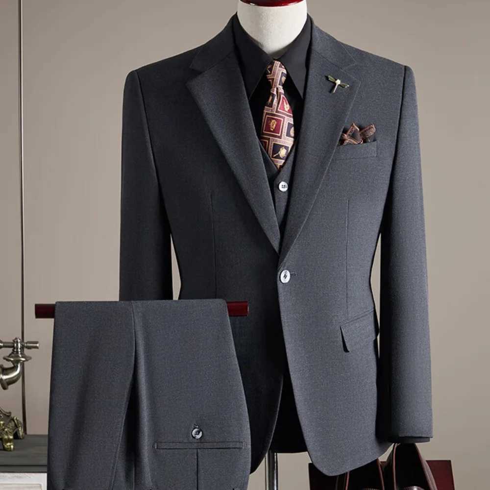 Mens Professional Business Suit Set Jacket Waistcoat Trousers Wedding Formal Attire M260313