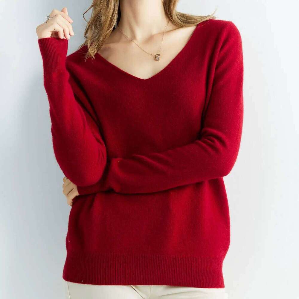 Cashmere Sweater Women's Knitted Sweaters 100% Merino Wool V-Neck Long-Sleeve Pullovers Winter Autumn Jumper Clothing Top Female Z260313