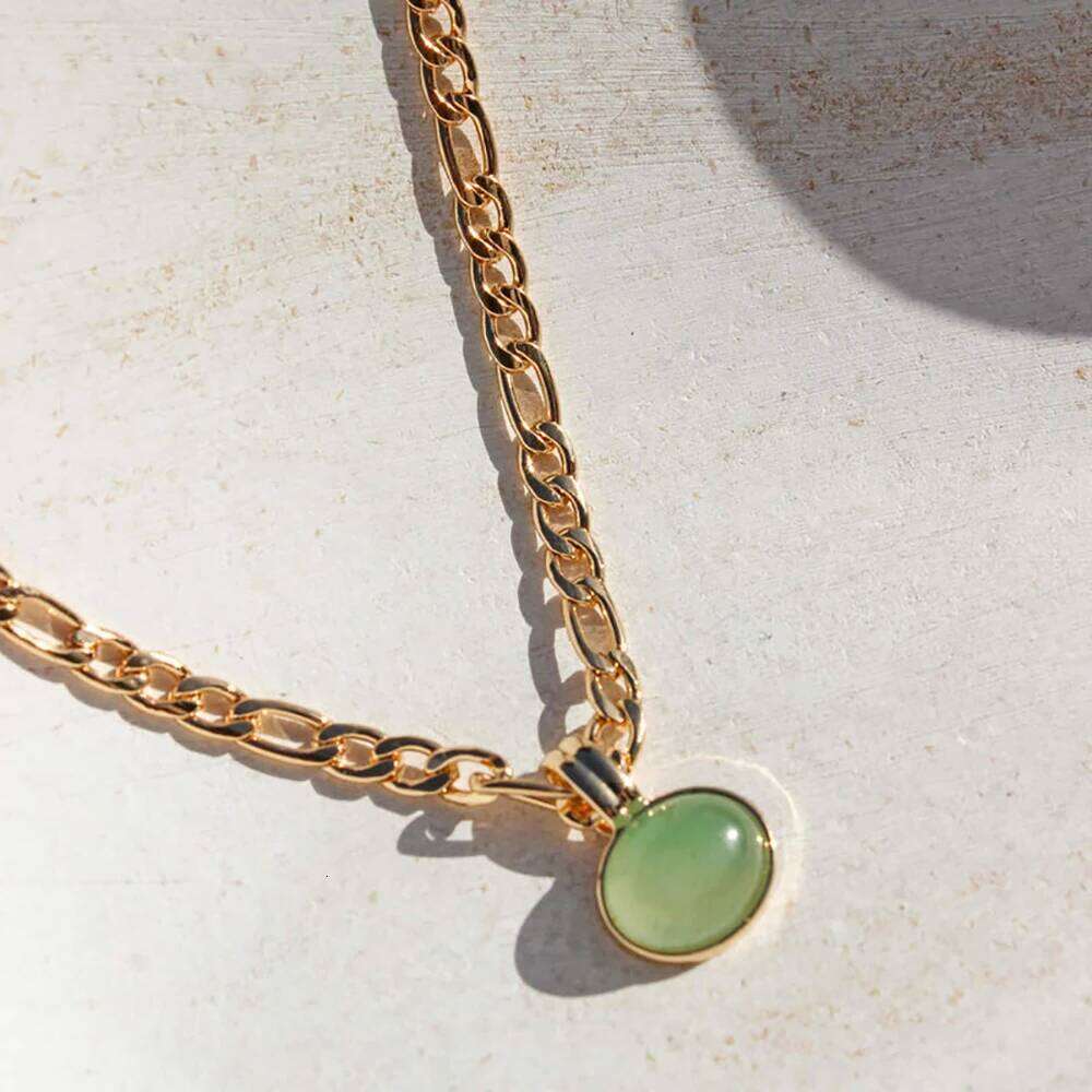 18k natural stone tiger eye plated, mint green, oval anti allergy, stainless steel necklace, women's jewelry gift H260312