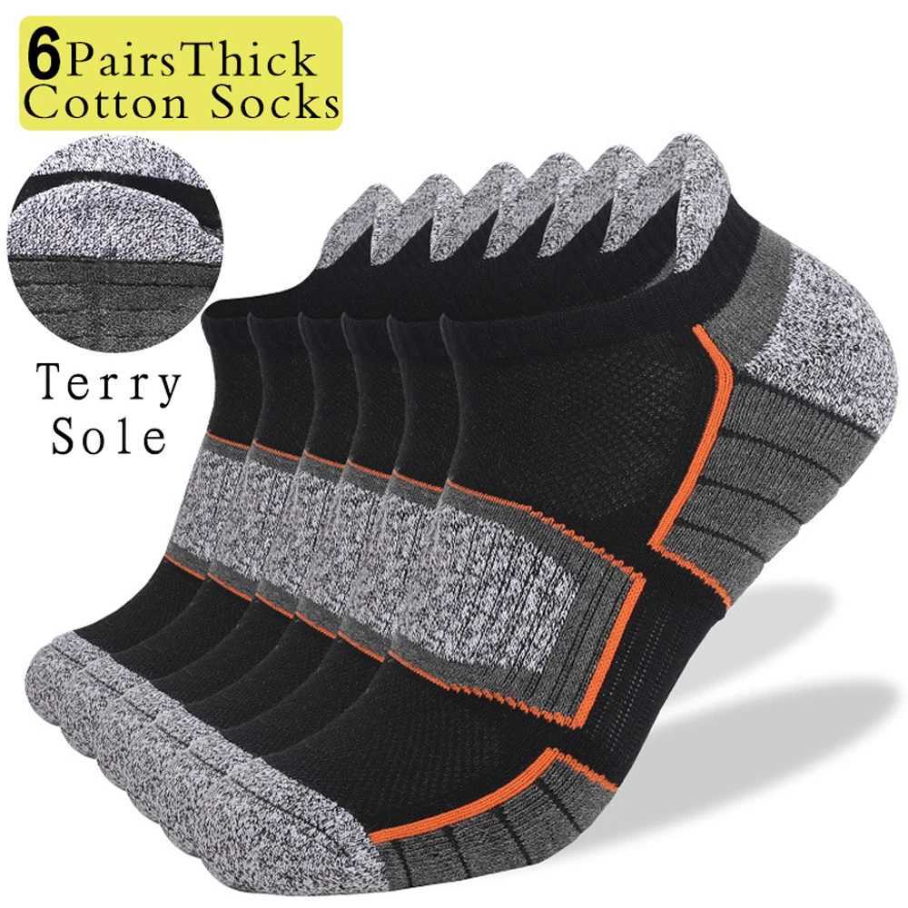 6 Pairs Hot Anti-Slip Terry Sole Socks Men Hiking Ankle Socks Non-Slip Grip Arch Support Seamless Toe for All-Day Trekking D260313