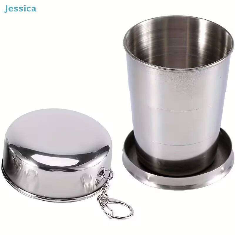 Collapsible Stainless Steel Shot Glass - Foldable Pocket with Keychain, Portable Drinking Cup for Travel/Outdoor Z260313