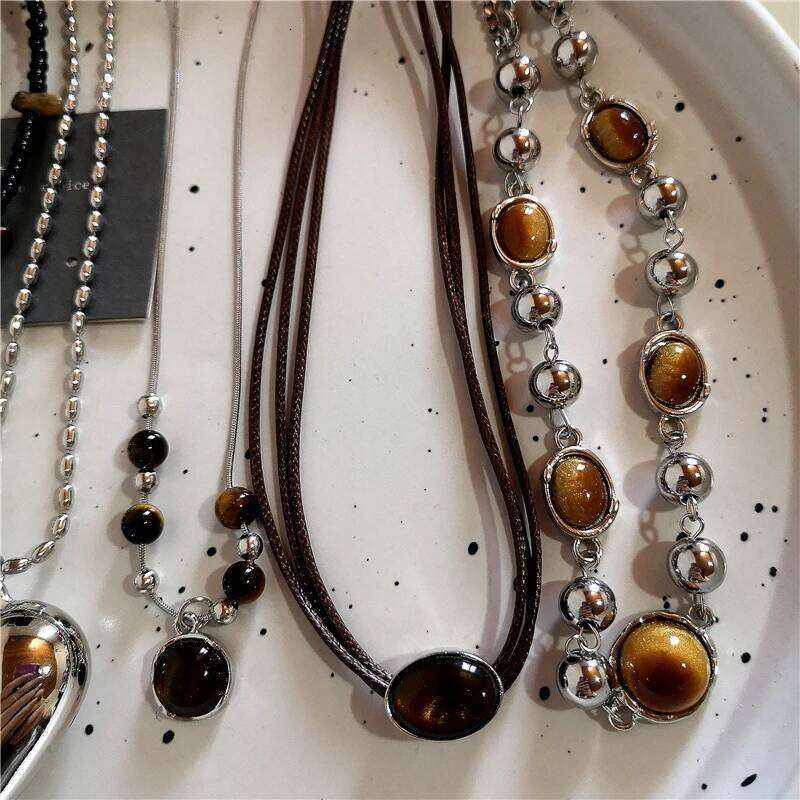 Kpop Trendy Punk Vintage Stones Heart Pendant Necklace For Women Men Gothic Hip-Hop Fashion Aesthetic Charm Jewelry Accessories H260312