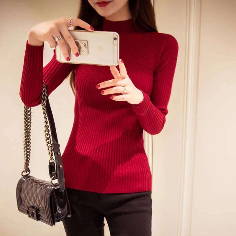 Knitted Pullovers New Long Sleeve Knit Sweater Pullover Women Tops Sweaters Sueters De Mujer White Mock Neck Q2424 Z260314