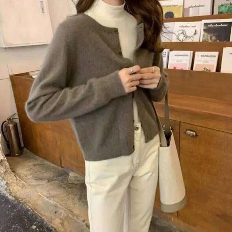 Xpqbb Single-Breasted Sweater For Women Autumn Winter Casual Soft Waxy Knitting Cardigan Solid Long Sleeve Round Collar Knitwear Z260313