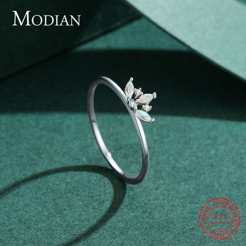 MODIAN Delicate Small Crown 925 Sterling Silver Finger Ring With Rainbow Fire Color Zircon For Women Fashion Jewelry Anel H260312