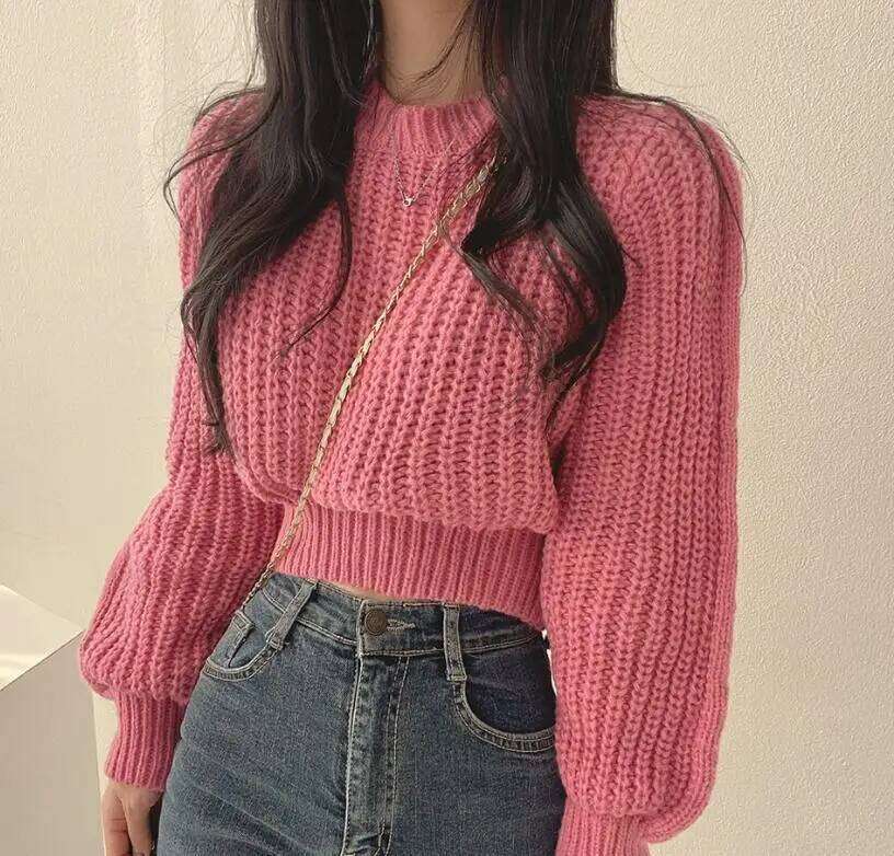 Loose Vintage Harajuku Lantern Long Sleeve Women Korean Autumn Winter Knitwear Soft Warm Tops Chic Solid Femme Sweater Z260313