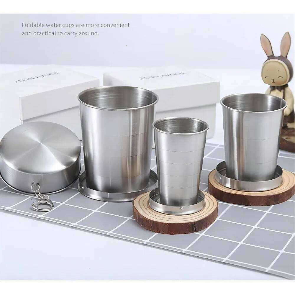1 Piece Stainless Steel Folding Outdoor Portable Camping Drinking Cup Detachable Foldable with Keychain Drinkware Z260314