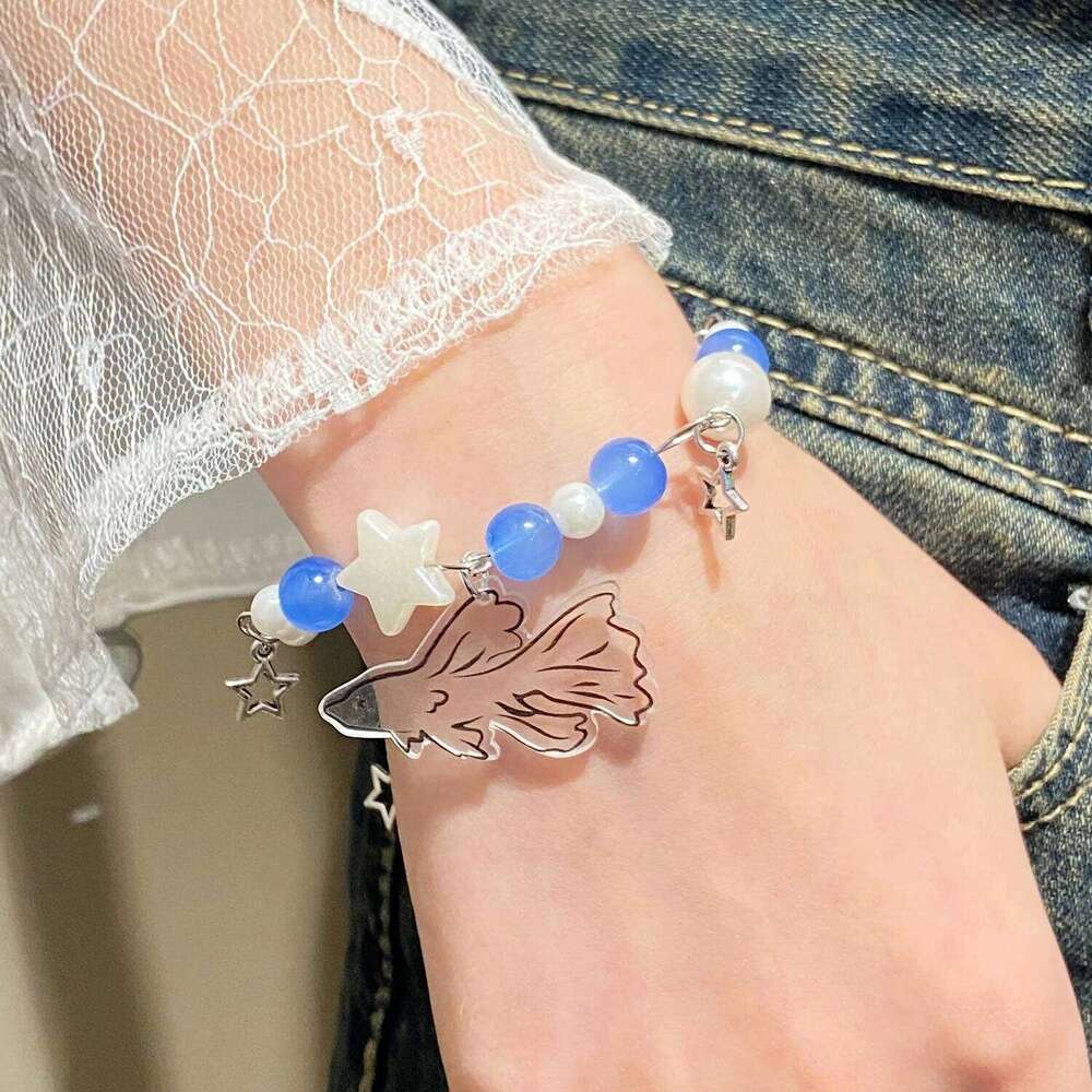 Crystal Star Pentagram Imitation Pearl for Women Girl Vintage Aesthetic Charm Bead Fish Chain Bracelet Jewelry Gift Z260313