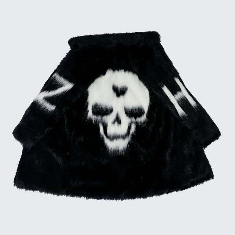 PFHQ Men's Youth Personality Skull Pattern Faux Fur Windbreaker Plush Popular Fashion Creativity Comfortable Autumn Coat 21Z2165 Z260313