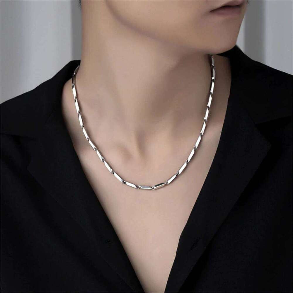 Hip Hop Titanium Steel Necklace Handmade Square Rhombus Bamboo Fashion Men's and Women's Clavicle Chain Accessories H260312