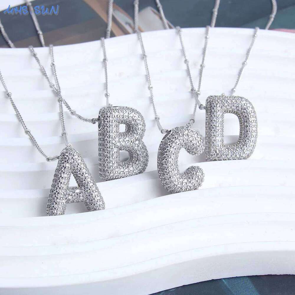MHS.SUN High Quality Bubble Necklace Letter A-Z Silver Color Zircon 26 Initial Balloon Pendant For Women Men Jewelry H260312