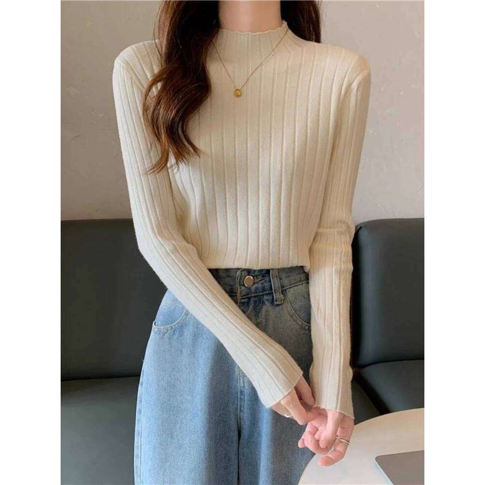 Autumn Winter Knitted Ribbed Turtleneck Sweater 2025 Women Clothes Long Sleeve Slim Basic Pullover Woman Sweaters Solid Tops Z260314