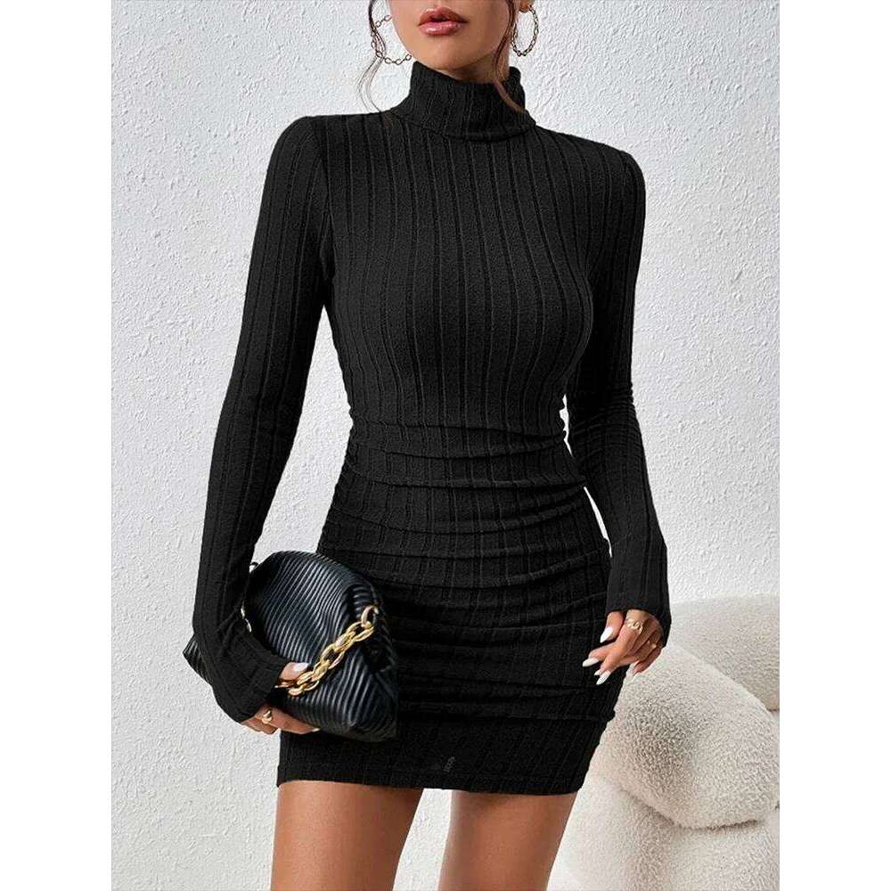 ALTGOTH 2024 Y2k Sexy Black Mini Women Alt Urtleneck Long Sleeves Sheath Dress Elegant Casual Solid Party Dresses Female Z260314