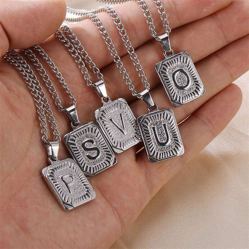 D&Z Fashion Square Letter Pendant Necklace Men Women Silver Color Stainless steel Classical Charm Jewelry Birthday Gift H260312