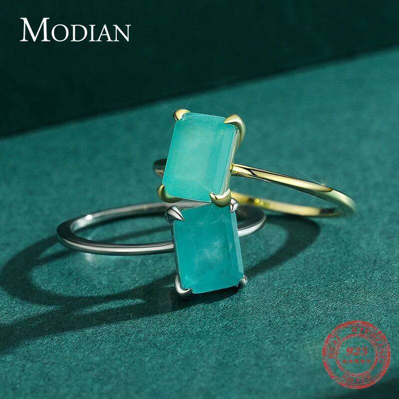 Modian Authentic 925 Sterling Silver Classic Rectangle Tourmaline Paraiba Female Finger Ring For Women Charm Fine Jewelry Anillo H260312