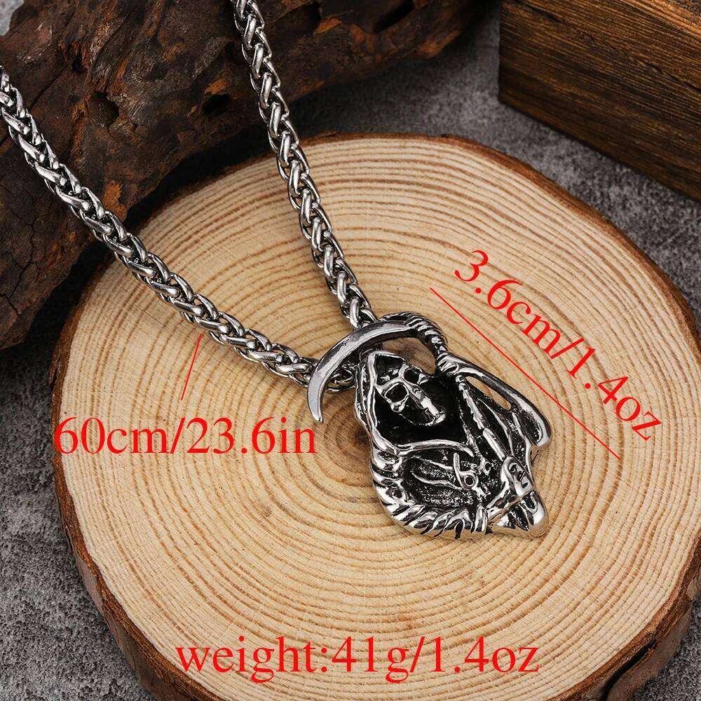 New Vintage Skull Grim Reaper Scythe Pendant Fashion Punk Style Hip-Hop Versatile Men's Necklace H260312