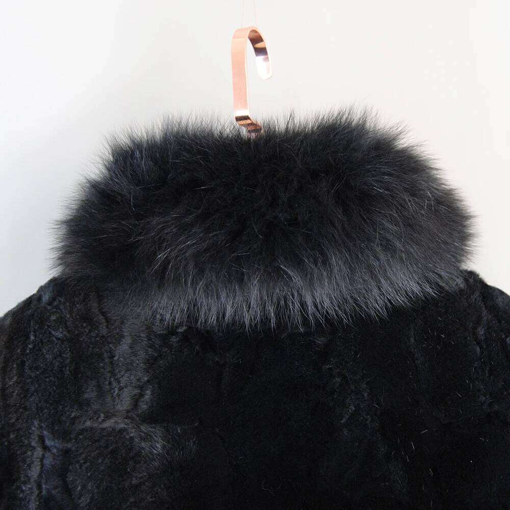 New Style Women Winter Warm Soft Quality Coat Rex Rabbit Short Jacket Big Real Fox Fur Collar Overcoat Z260313