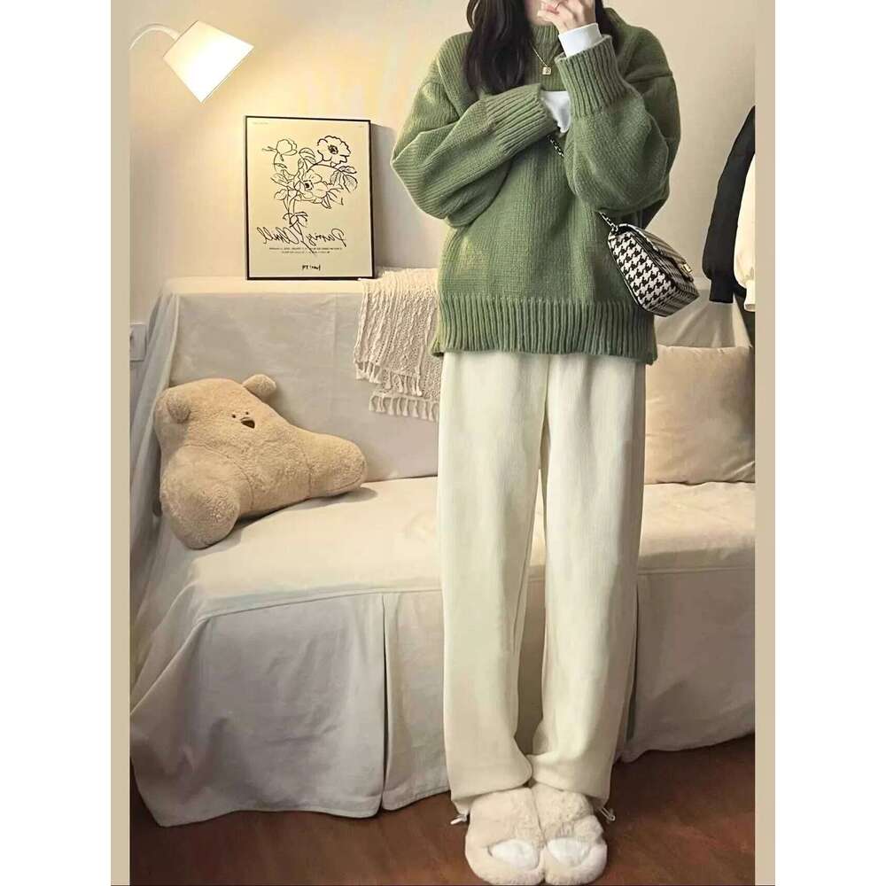 New O-Neck Loose Green Pullover Sweater For Women Autumn Winter Thick Retro Japanese Lazy Style Interior Bottom Knitted Top Z260313