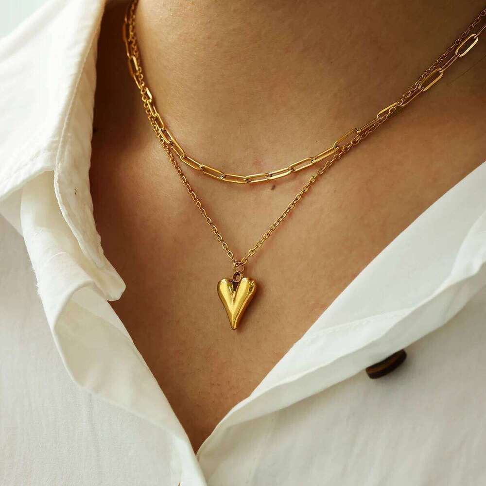 Stainless Steel Heart Pendant Necklace for Women Gold Color Neck Chain Choker Trendy Wedding Party Aesthetic Jewelry Accessories H260312