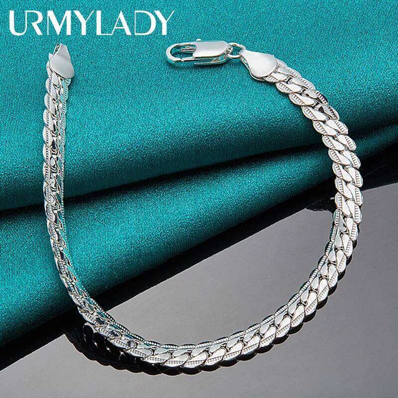 URMYLADY 925 Sterling Silver 6mm Side Charm Chain Bracelet Wedding Engagement Celebration Party For Women Man Fashion Jewelry Z260313