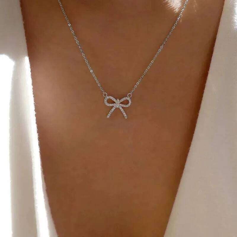 Fashion Rhinestone Bow Pendant Necklace For Women Exquisite Zircon Bowknot Choker Necklaces Office Party Jewelry Lady Gifts H260312
