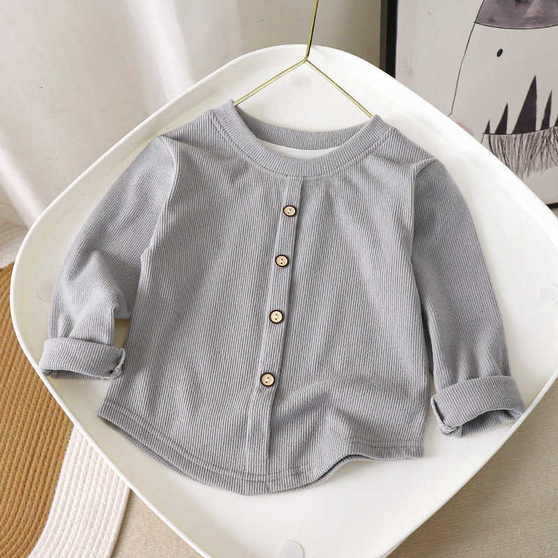 T-shirts Girls' Sweet Long-Sleeve T-Shirt New Style Knitted Base Shirt Children's Ribbed Elastic Buttoned Warm Top