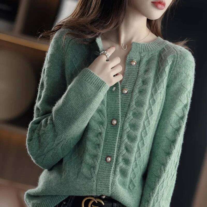 Cashmere Sweater Cardigan Women Single Breasted Long Sleeve Elegant Vintage Jumper Solid Wool Knitted Autumn Winter Outwear Z260313
