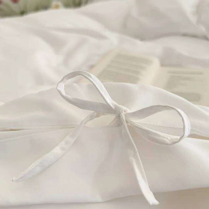 Pure White Minimalist Style Duvet Cover Set, Elegant Wildflower Embroidered Pretty Botanical Quality Fabric 4Pcs Bedding Set H260312 - view 6