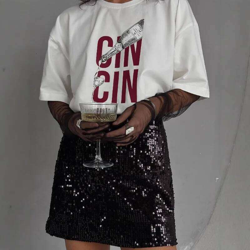 American Simple Letters Printed T-shirt Women Casual Loose Round Neck Short Sleeve Summer Fashion Couple Versatile Tees Tops Ins Z260314