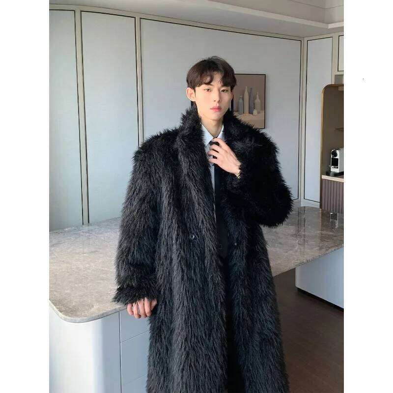 Men's Winter Clothing Faux Fur Coats High-end Windbreaker Frost-resistant Thickened Warm Long Leather Coat Loose Black Z260313