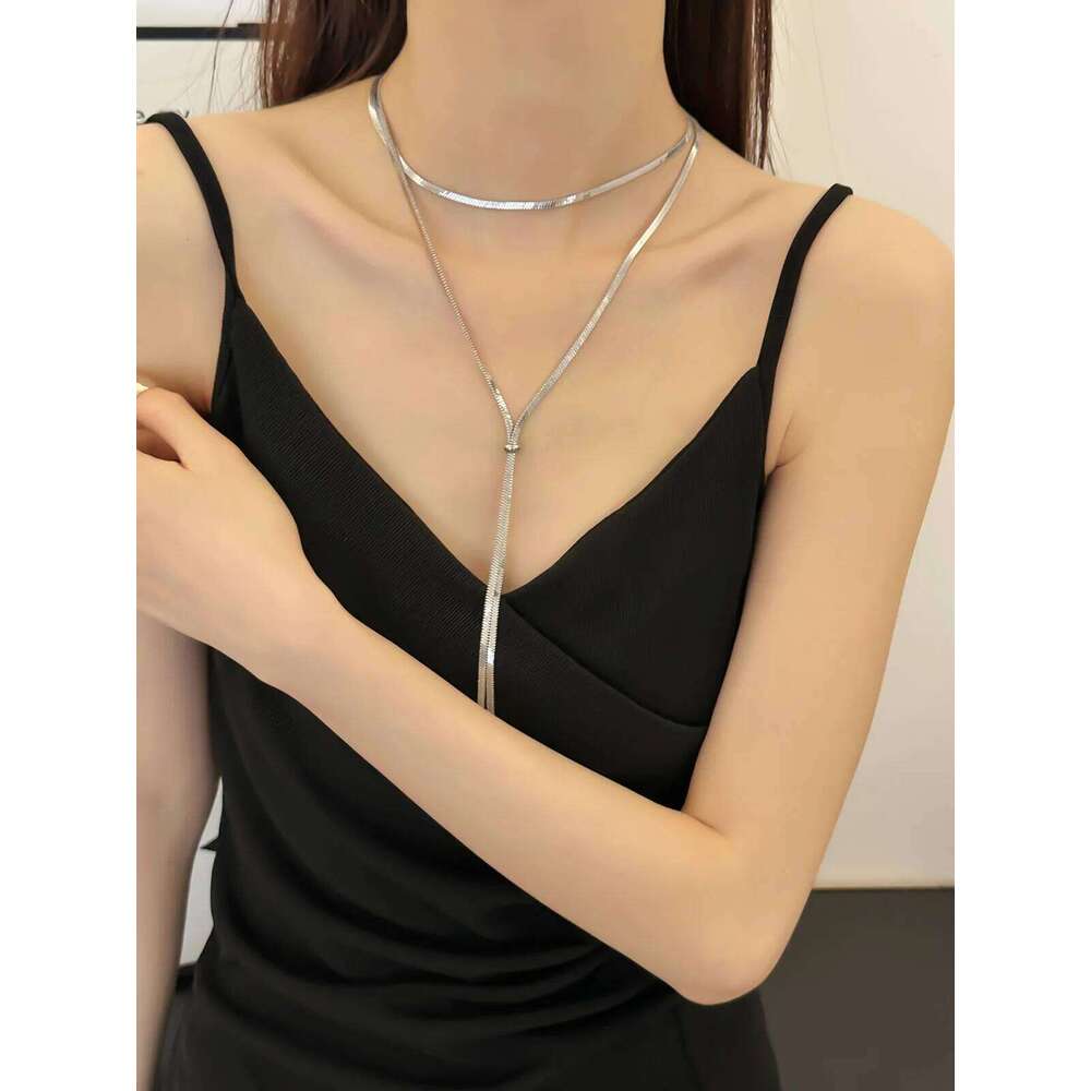 316L Stainless Steel New Fashion Fine Jewelry 134cm Pull Adjusting Charm Flat Snake Chain Choker Necklaces Pendants For Women H260312