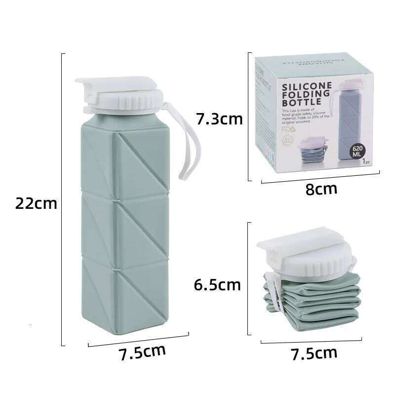 NewModel Silicone Collapsible Water Bottle Square Portable Outdoor Use Food Grade With Straw Z260313