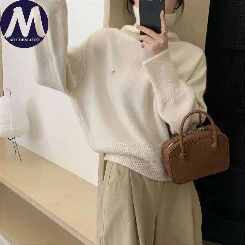Women's Autumn Winter High Neck Long Sleeve Sweater Loose Knitted Casual Fashionable Lazy Style Top Z260313