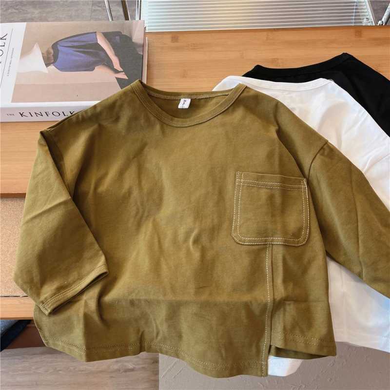 Women's T-Shirt Boys' long-sleeve T-shirt, new spring and autumn style, children's color irregular base shirt, baby autumn inner top