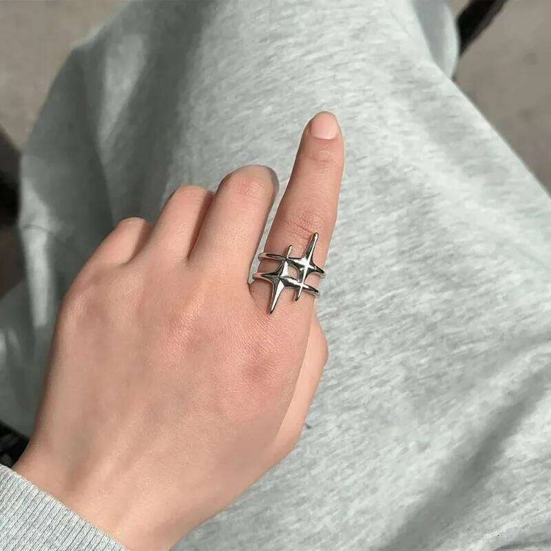 Simple Irregular Silver Star Open Ring for Women Men Punk Gothic Sliver Color Adjustable Couple Rings Y2K Egirl Jewelry Gift H260312